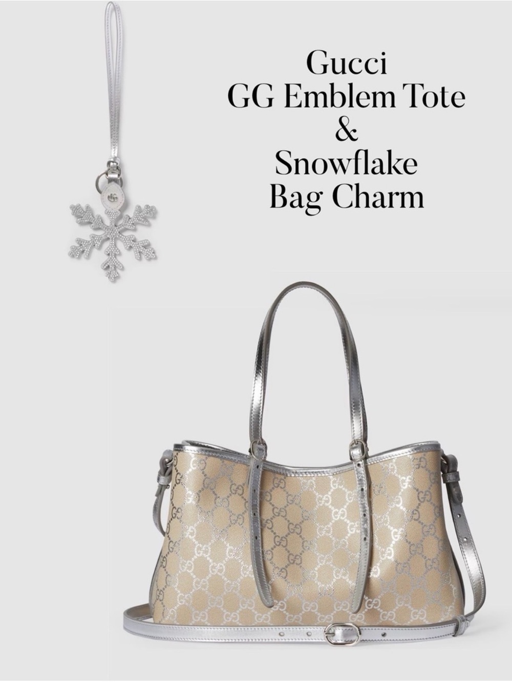 Gucci GG Emblem Medium Tote w/ Snowflake Bag Charm NWT